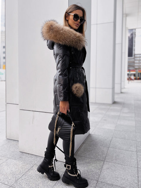 Demetria | Sophisticated Fur Hood Quilted Jacket