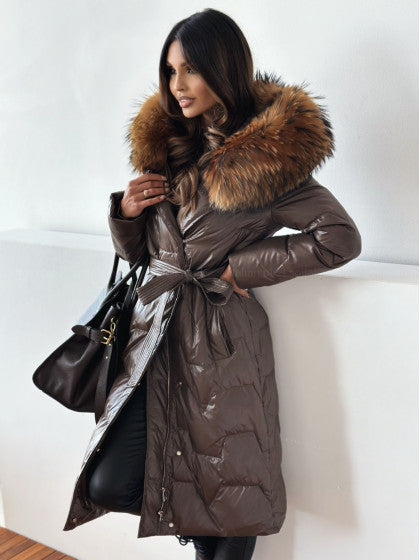 Demetria | Sophisticated Fur Hood Quilted Jacket