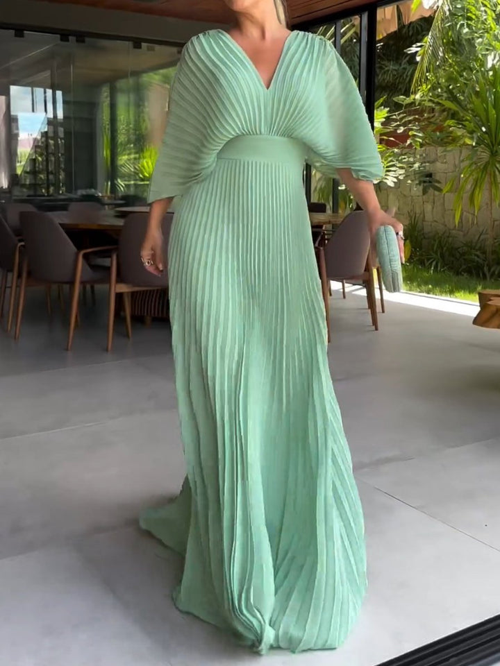 Women's Elegant V-Neck Long Sleeve Robe Dress