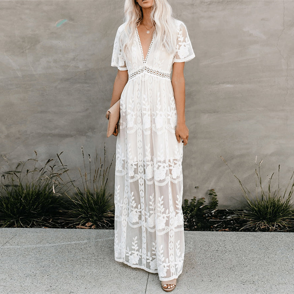 Boho Embroidered Maxi Dress for Women