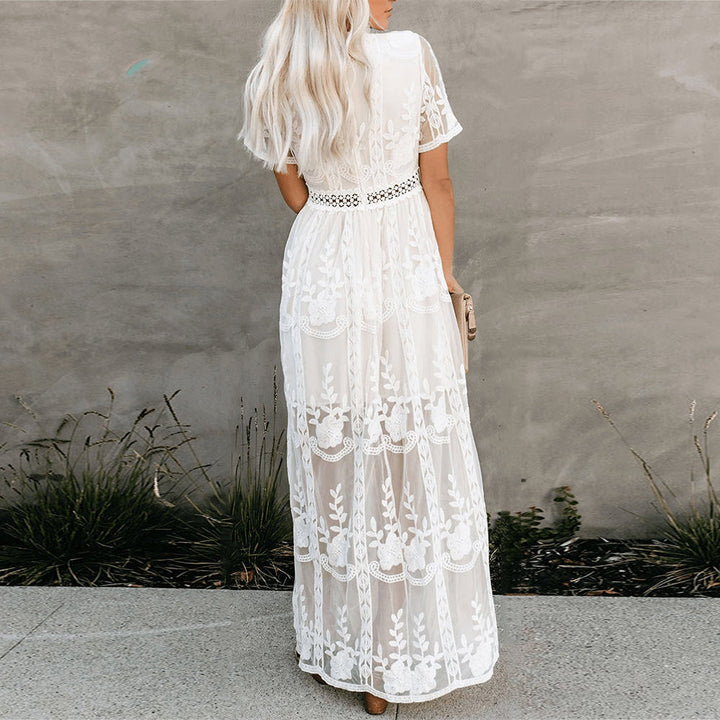 Boho Embroidered Maxi Dress for Women