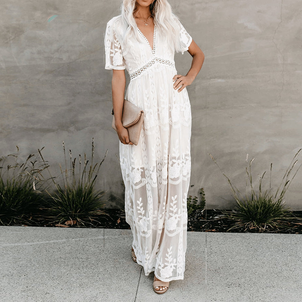 Boho Embroidered Maxi Dress for Women