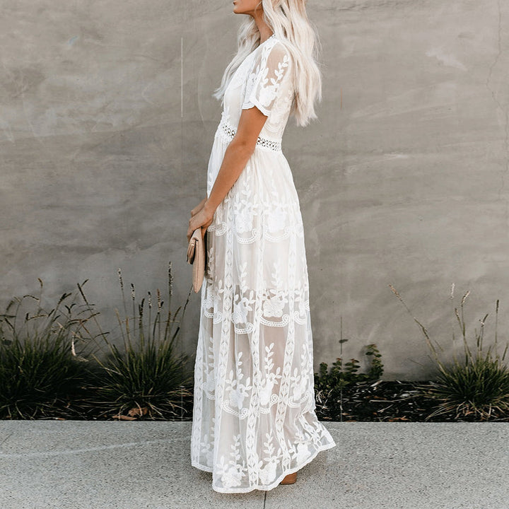 Boho Embroidered Maxi Dress for Women