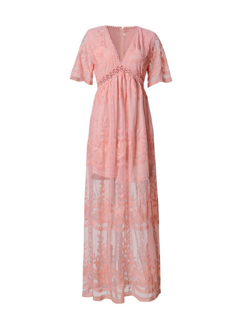 Boho Embroidered Maxi Dress for Women