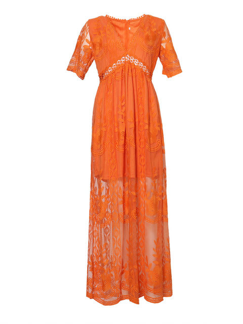 Boho Embroidered Maxi Dress for Women