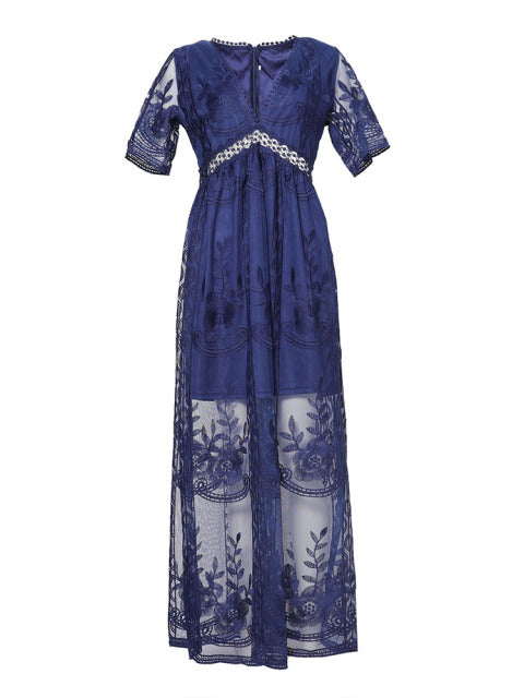 Boho Embroidered Maxi Dress for Women