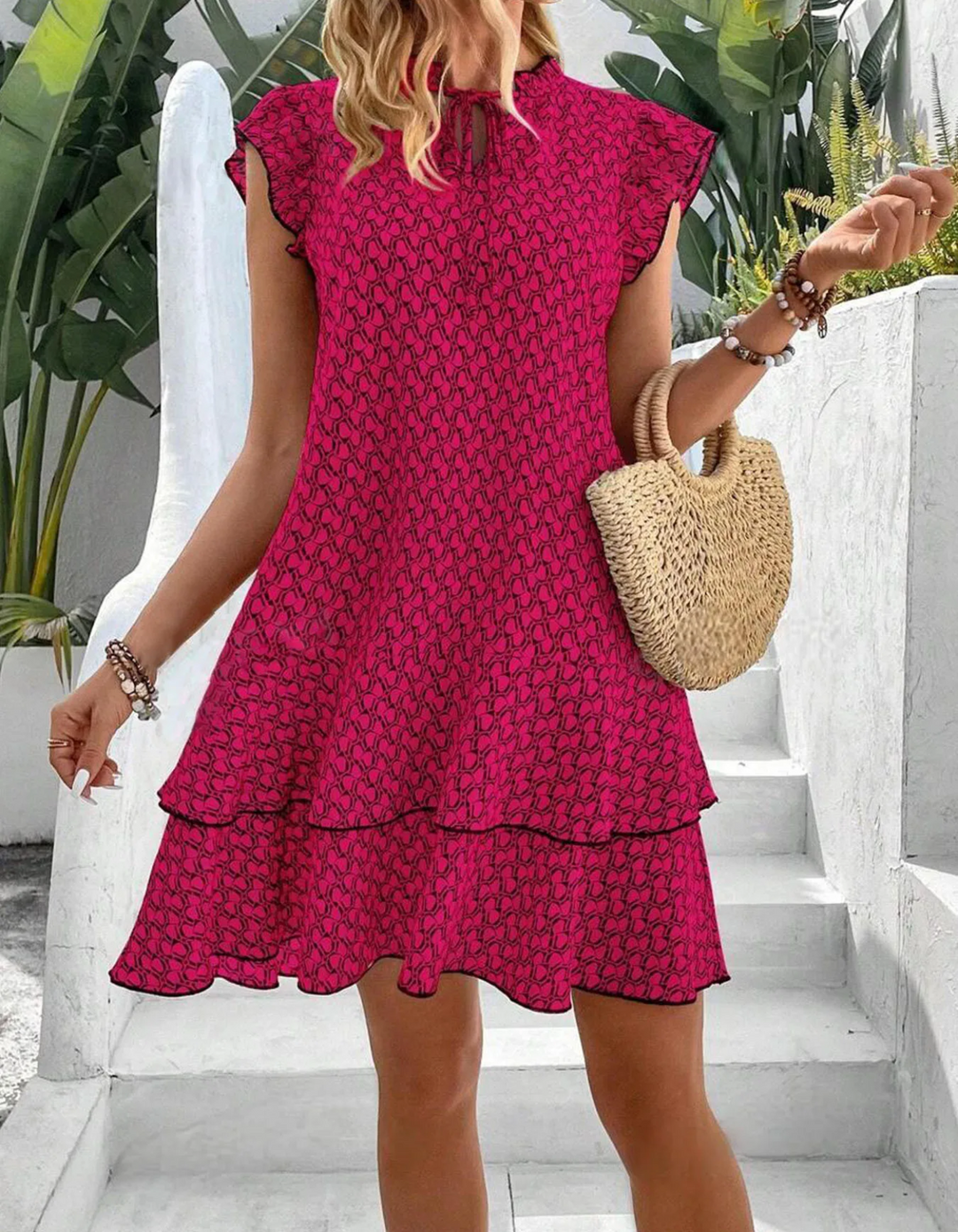 Women's Sleeveless Patterned Layered Dress