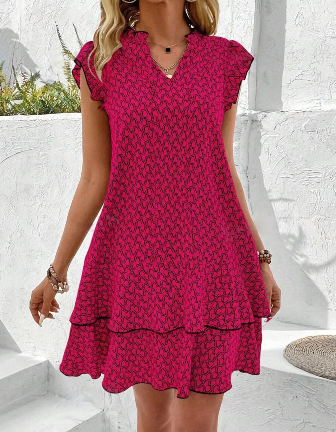 Women's Sleeveless Patterned Layered Dress