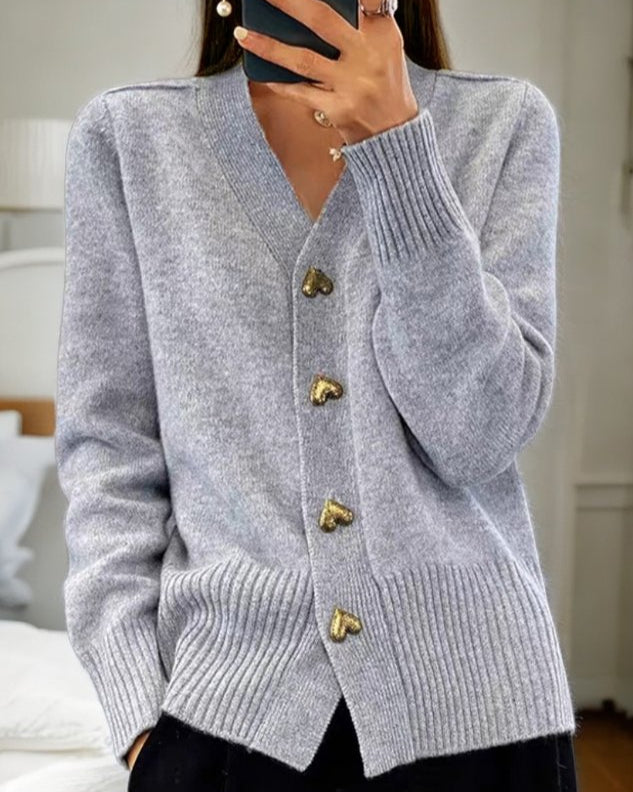 Ashanti | Stylish V-Neck Cardigan with Heart Buttons