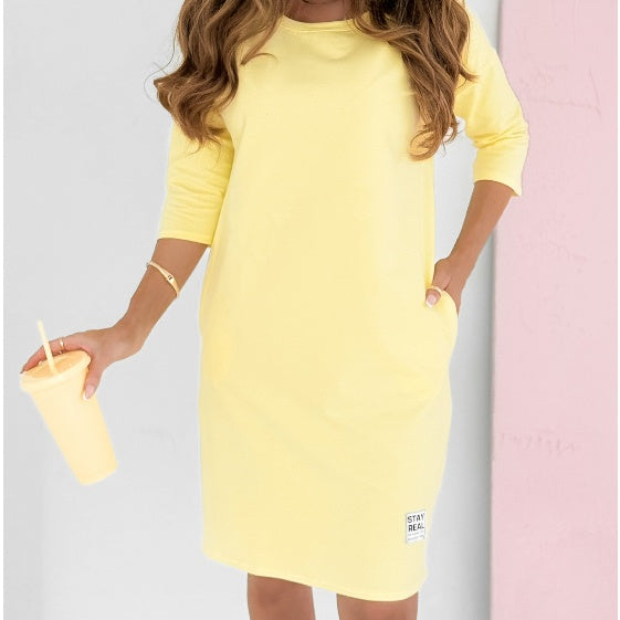 Lyca | 3/4 Sleeve Round Neck Dress with Pockets
