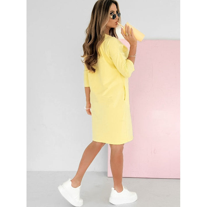 Lyca | 3/4 Sleeve Round Neck Dress with Pockets