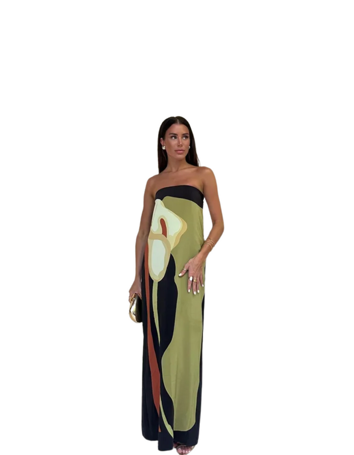 Women's Strapless Abstract Maxi Dress