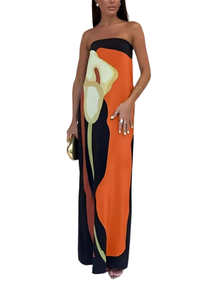 Women's Strapless Abstract Maxi Dress