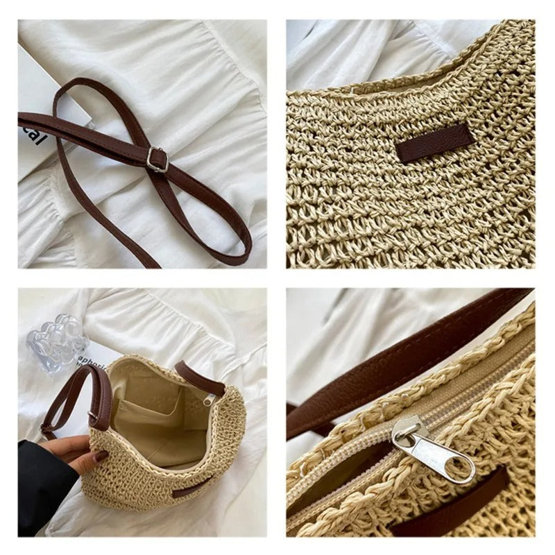 Rattan Straw Crossbody Bag for Women