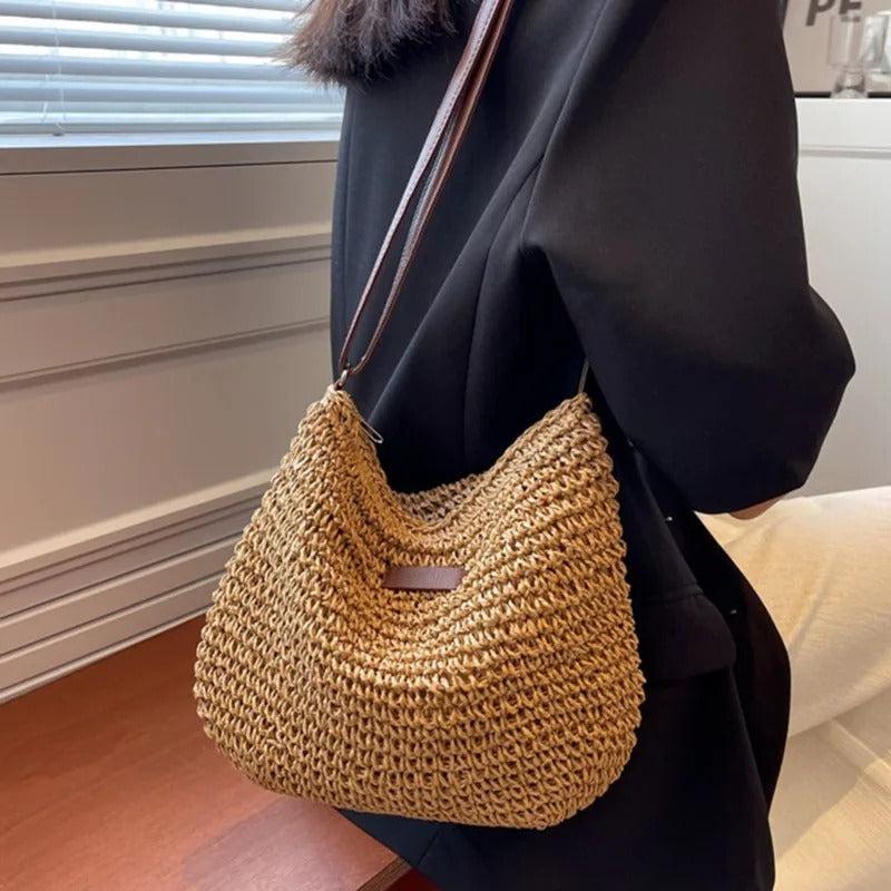 Rattan Straw Crossbody Bag for Women