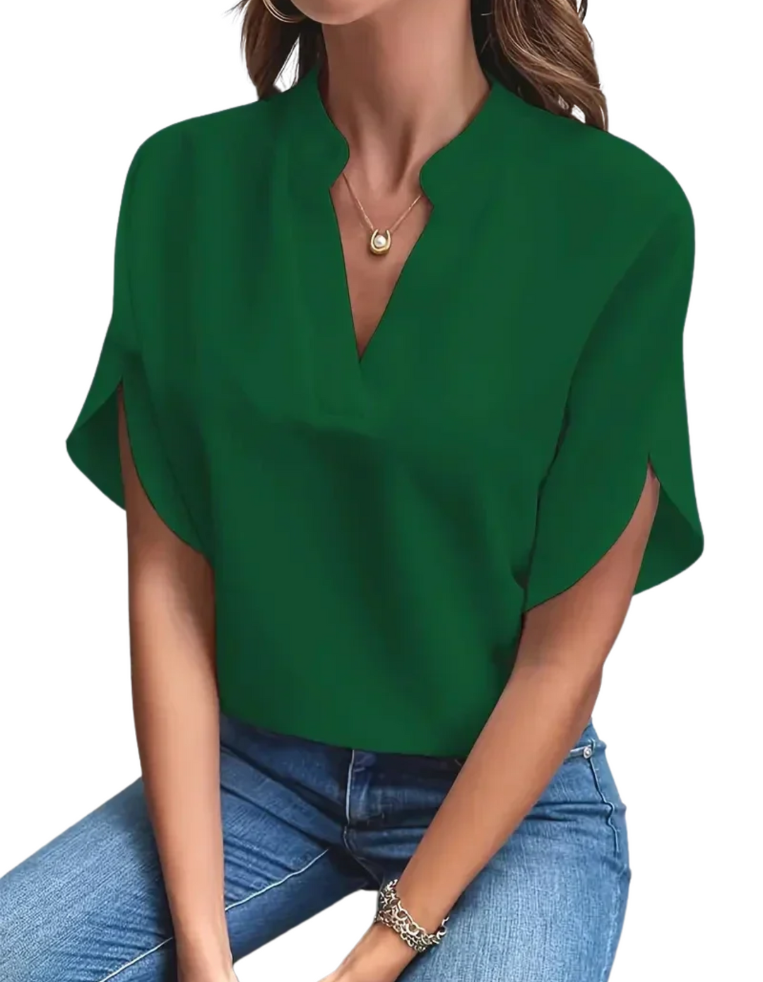 Women's V-Neck Split-Sleeve Blouse