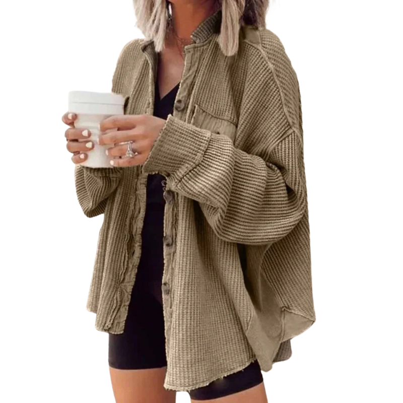 Women's Waffle Knit Button-Up Cardigan